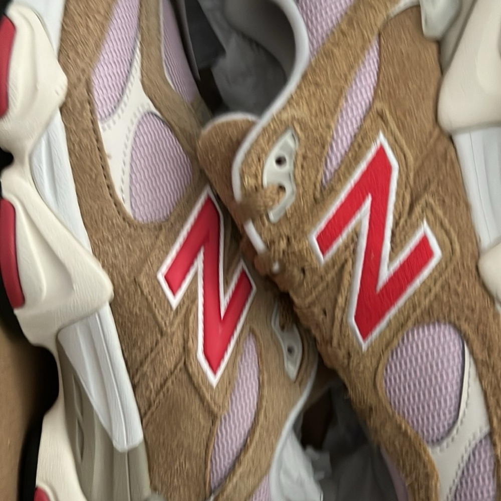 New Balance Tan and Pink Sneakers with Red Accents